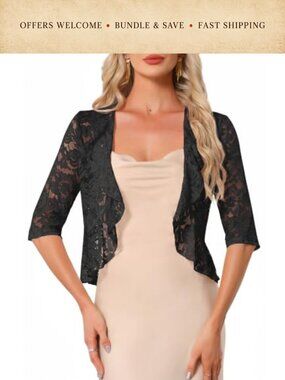 Lace Bolero Shrug Half Sleeve Floral Ruffle Hem Lightweight Cover Up Top